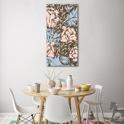 Cuadro decorativo en cristal con canto pulido vertical Flores y hojas