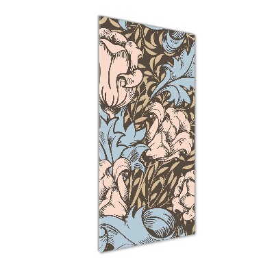 Cuadro decorativo en cristal con canto pulido vertical Flores y hojas