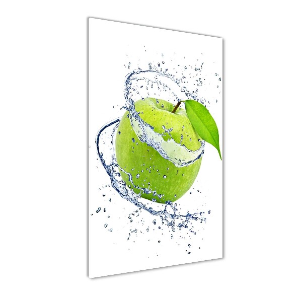 Cuadro de cristal moderno efecto brillo vertical manzanas verdes