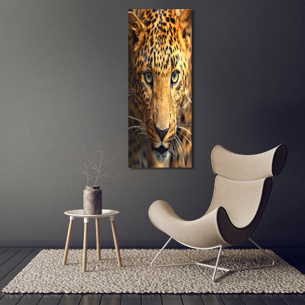 Cuadro de cristal moderno efecto brillo vertical Leopardo