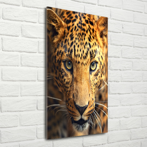 Cuadro de cristal moderno efecto brillo vertical Leopardo