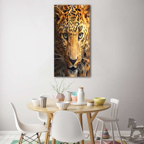 Cuadro de cristal moderno efecto brillo vertical Leopardo