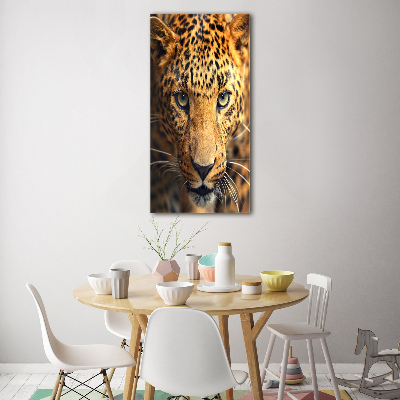 Cuadro de cristal moderno efecto brillo vertical Leopardo