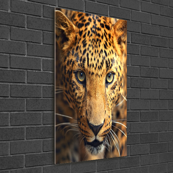 Cuadro de cristal moderno efecto brillo vertical Leopardo