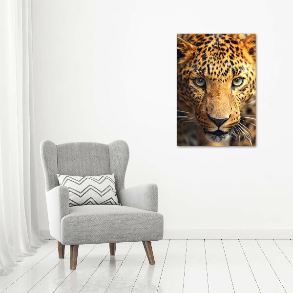 Cuadro de cristal moderno efecto brillo vertical Leopardo