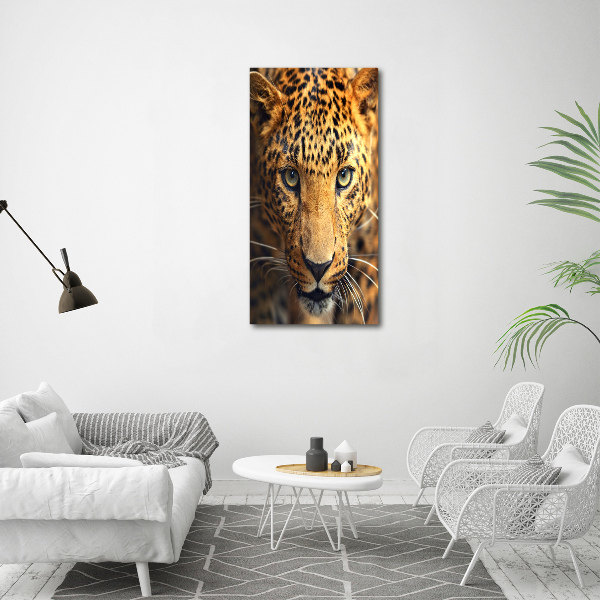 Cuadro de cristal moderno efecto brillo vertical Leopardo