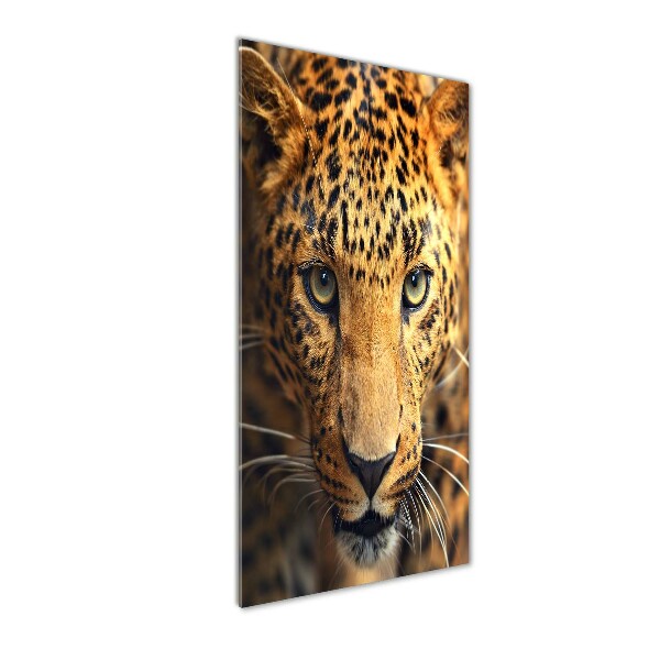 Cuadro de cristal moderno efecto brillo vertical Leopardo