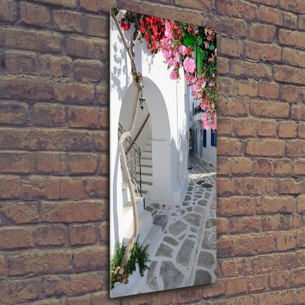 Cuadro decorativo en cristal con canto pulido vertical pueblo griego