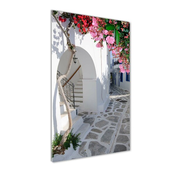 Cuadro decorativo en cristal con canto pulido vertical pueblo griego