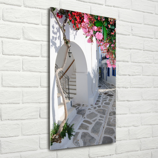 Cuadro decorativo en cristal con canto pulido vertical pueblo griego