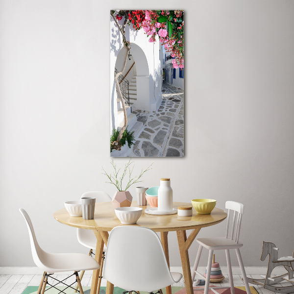Cuadro decorativo en cristal con canto pulido vertical pueblo griego