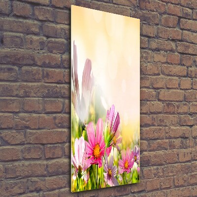 Cuadro de cristal moderno efecto brillo vertical Flores silvestres