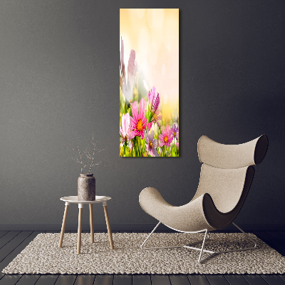 Cuadro de cristal moderno efecto brillo vertical Flores silvestres