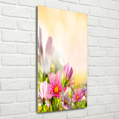 Cuadro de cristal moderno efecto brillo vertical Flores silvestres