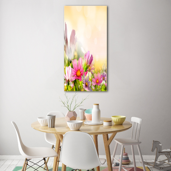 Cuadro de cristal moderno efecto brillo vertical Flores silvestres