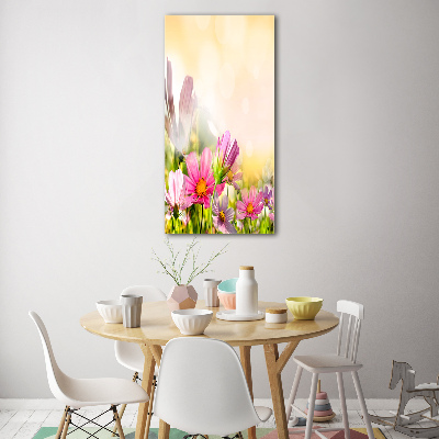 Cuadro de cristal moderno efecto brillo vertical Flores silvestres