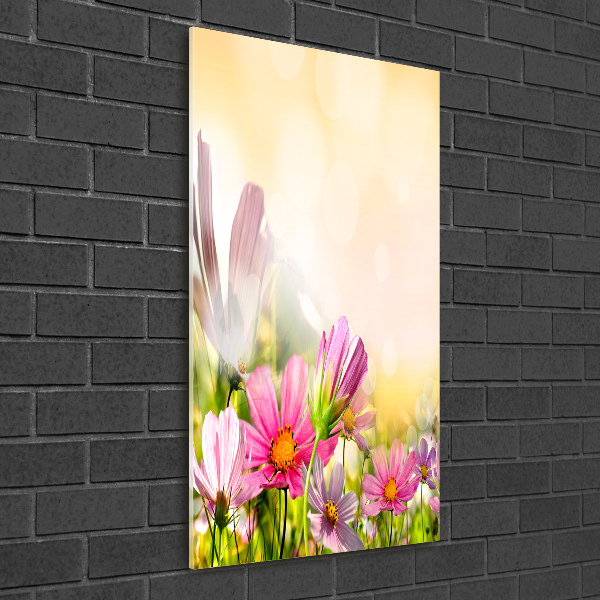 Cuadro de cristal moderno efecto brillo vertical Flores silvestres