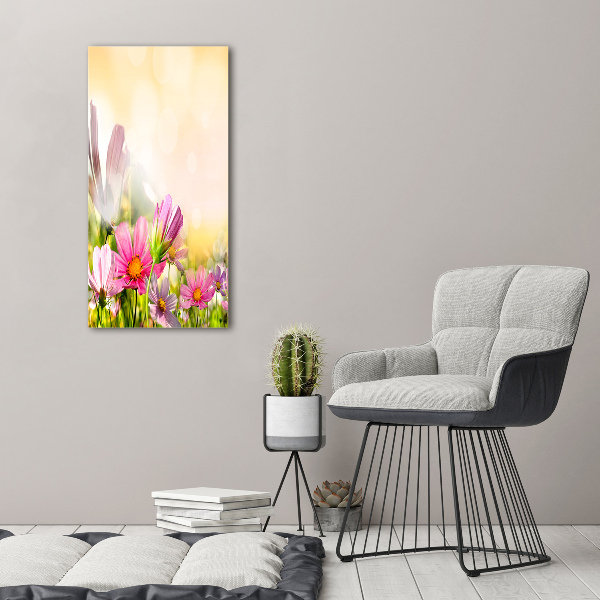 Cuadro de cristal moderno efecto brillo vertical Flores silvestres