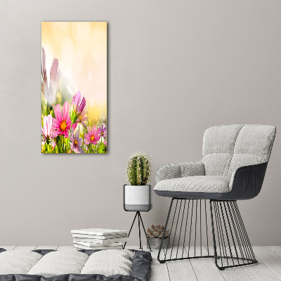 Cuadro de cristal moderno efecto brillo vertical Flores silvestres