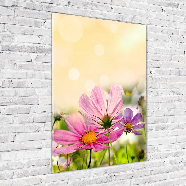 Cuadro de cristal moderno efecto brillo vertical Flores silvestres