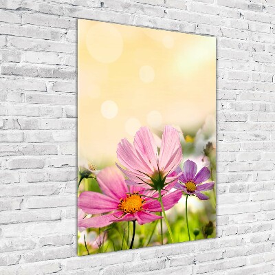 Cuadro de cristal moderno efecto brillo vertical Flores silvestres