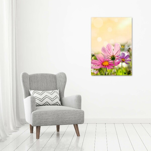 Cuadro de cristal moderno efecto brillo vertical Flores silvestres