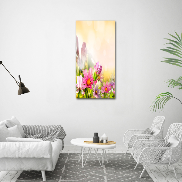 Cuadro de cristal moderno efecto brillo vertical Flores silvestres