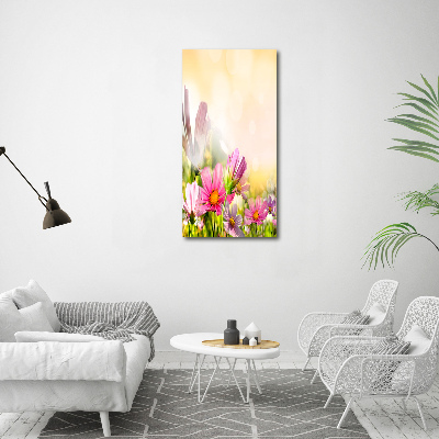 Cuadro de cristal moderno efecto brillo vertical Flores silvestres