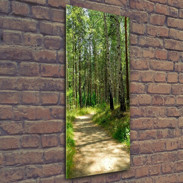 Cuadro decorativo en cristal con canto pulido vertical bosque de abedules