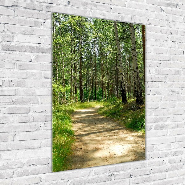 Cuadro decorativo en cristal con canto pulido vertical bosque de abedules