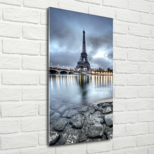 Cuadro decorativo en cristal con canto pulido vertical Torre Eiffel de París