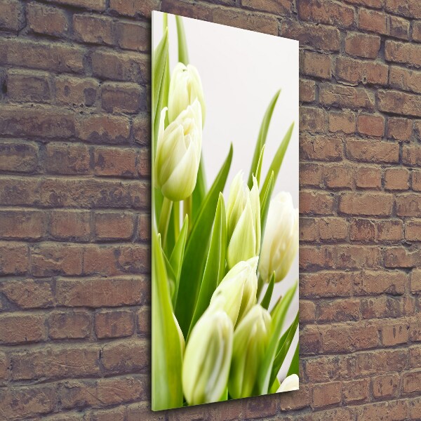 Cuadro de vidrio templado 4mm para pared vertical tulipanes blancos