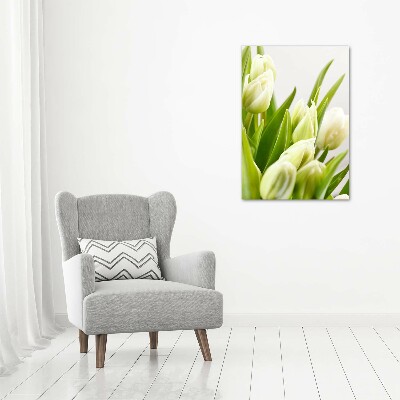 Cuadro de vidrio templado 4mm para pared vertical tulipanes blancos