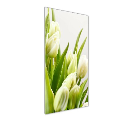 Cuadro de vidrio templado 4mm para pared vertical tulipanes blancos
