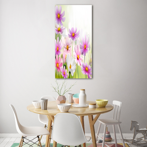 Cuadro de cristal moderno efecto brillo vertical Flores silvestres