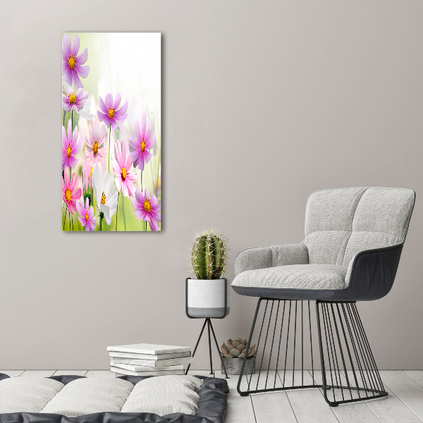 Cuadro de cristal moderno efecto brillo vertical Flores silvestres