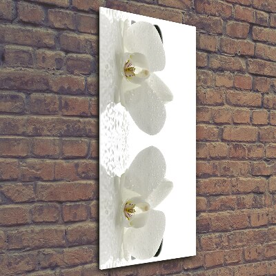 Cuadro decorativo en cristal con canto pulido vertical Orquídea y piedras