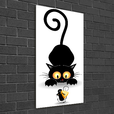 Cuadro decorativo en cristal con canto pulido vertical El gato y el ratón