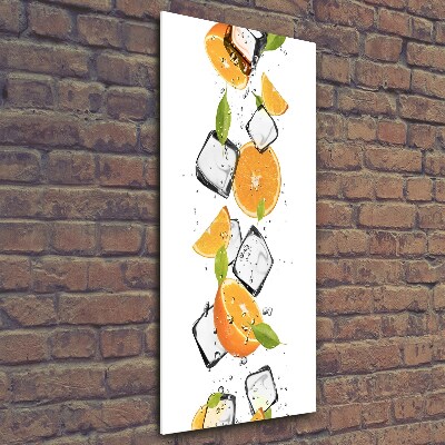 Cuadro de cristal moderno efecto brillo vertical Naranjas y hielo