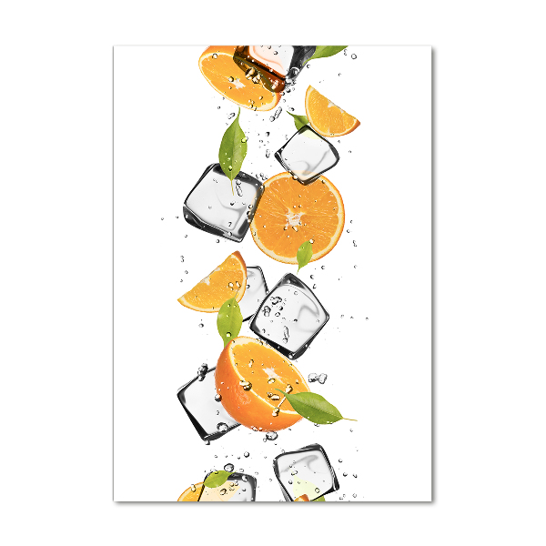 Cuadro de cristal moderno efecto brillo vertical Naranjas y hielo