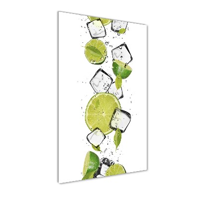 Cuadro decorativo en cristal con canto pulido vertical Lima y hielo