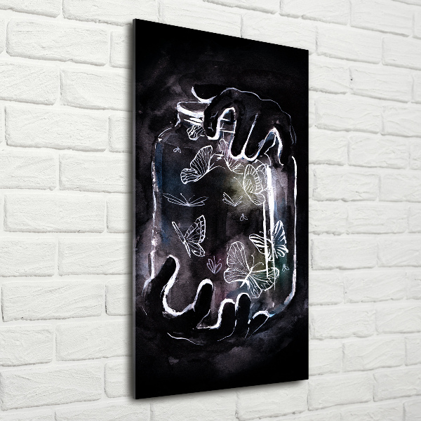 Cuadro de vidrio templado 4mm para pared vertical Mariposas en un frasco