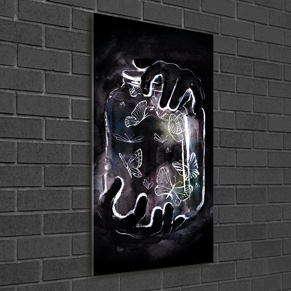 Cuadro de vidrio templado 4mm para pared vertical Mariposas en un frasco