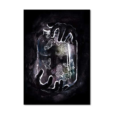 Cuadro de vidrio templado 4mm para pared vertical Mariposas en un frasco