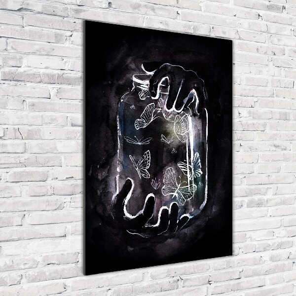 Cuadro de vidrio templado 4mm para pared vertical Mariposas en un frasco