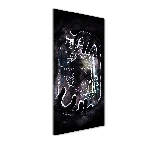 Cuadro de vidrio templado 4mm para pared vertical Mariposas en un frasco