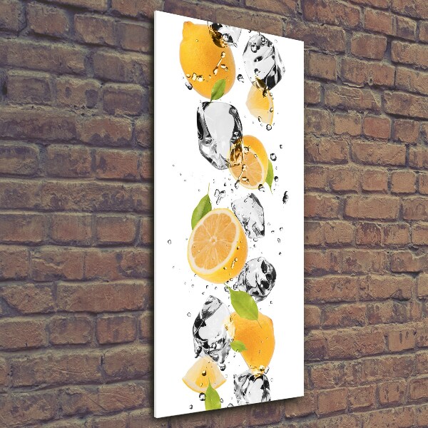 Cuadro decorativo en cristal con canto pulido vertical Limones y agua