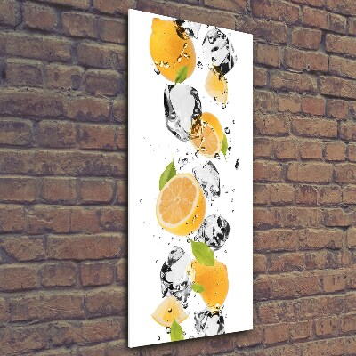 Cuadro decorativo en cristal con canto pulido vertical Limones y agua