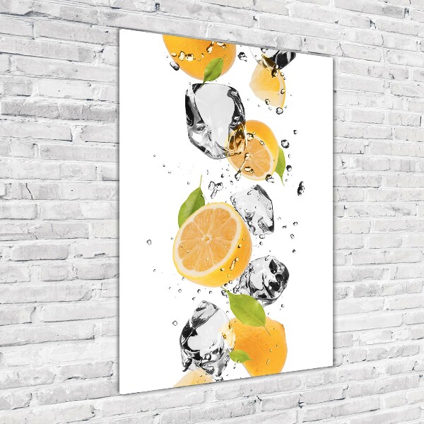 Cuadro decorativo en cristal con canto pulido vertical Limones y agua