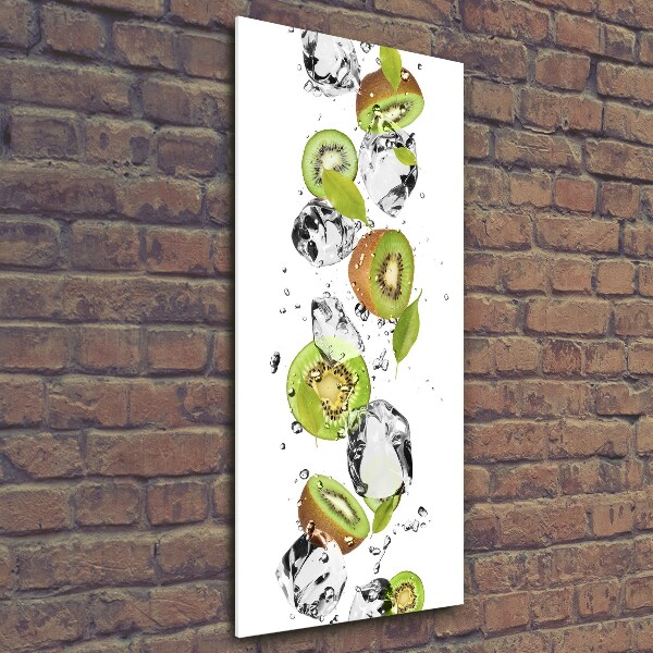 Cuadro de cristal moderno efecto brillo vertical Kiwi y agua